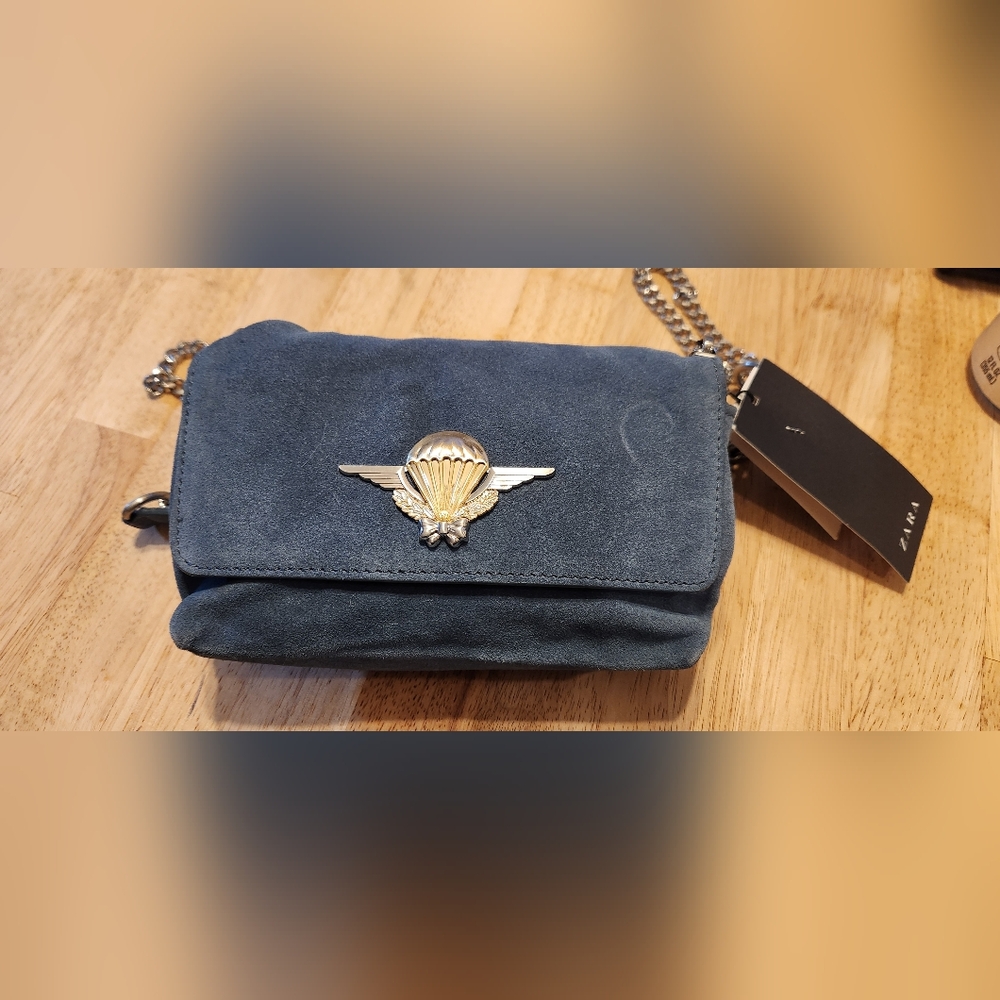 NWT Zara suede small crossbody shoulder bag blue